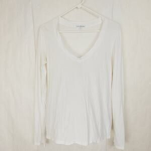 James Perse white long sleeved vneck tshirt Size 3/Large Classic Casual Staple